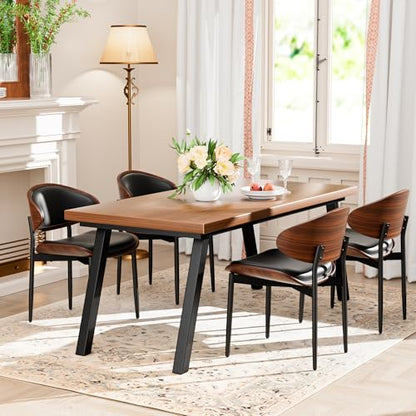 YaFiti Dining Chairs Set of 2, Mid Century PU Leather Kitchen Chairs, Black | Ergonomic Walnut Backrest, Upholstered Waterproof PU Leather Seat, Stable Metal Legs, Adjustable Footpads, Apartment Friendly - color: Black Pu