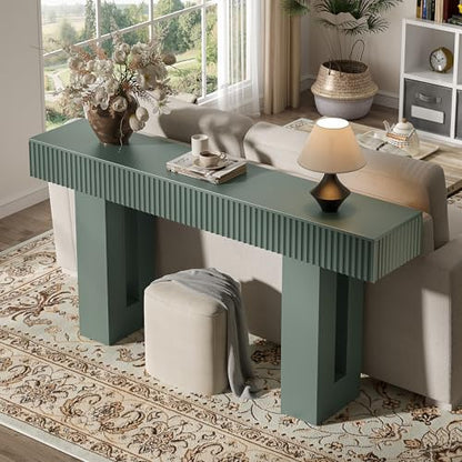 63-Inch Long Entryway Console Table with a Fluted Design, Thick Wood Farmhouse Sofa Table Behind Couch, Narrow Hallway Accent Table for Living Room, Foyer, Entrance,Green - color: Green, size: 63 Inch