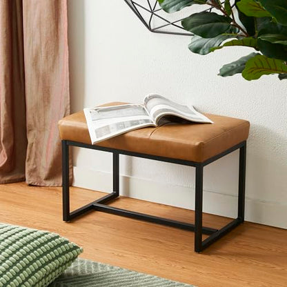 Glitzhome Ottoman Bench, Modern PU Leather Vanity Stools Chairs with Metal Frame, Makeup Stool Padded Foot Rest Stool for Living Room Vanity, Entryway, Bathroom,Light Brown - color: Light Brown