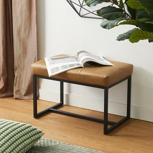 Glitzhome Ottoman Bench, Modern PU Leather Vanity Stools Chairs with Metal Frame, Makeup Stool Padded Foot Rest Stool for Living Room Vanity, Entryway, Bathroom,Light Brown - color: Light Brown
