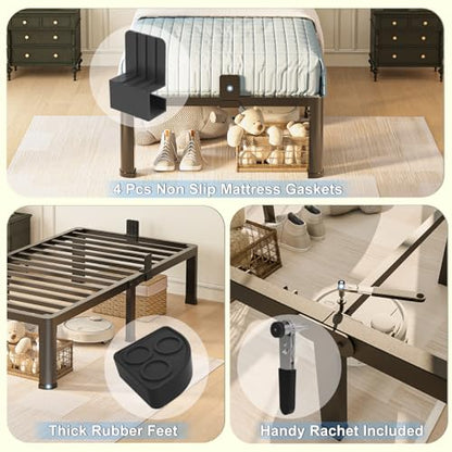 18 inch Twin XL Bed Frame with Round Corner Legs Mattress Slide Stopper,3500 lbs Heavy Duty Metal Platform,No Box Spring Needed,Easy Assembly,Noise Free - size: Twin XL, style: 18 inch