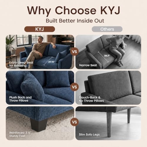 50" Love Seat, Small Cloud Sofa Couch with 2-Layer Cushion & 27" Deep Seat, 2 Pillows for Small Spaces, Bedroom, Apartment, Office, Living Room, in a Box, Blue - color: Blue, size: Loveseat
