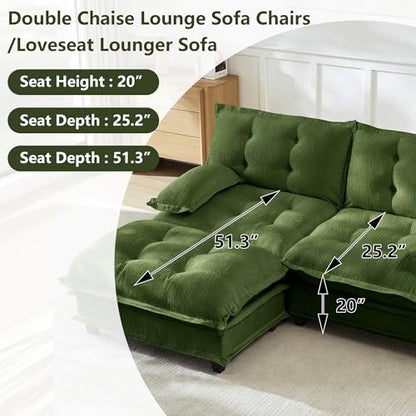 Deep Loveseat Couch with Ottomans,Modular Sectional 2 Seater Cloud Sofa with Ottoman,Tufted Chenille Double Chaise Sofas,Modern Lounger Couches for Living Room Small Spaces - color: Green, size: 2+2