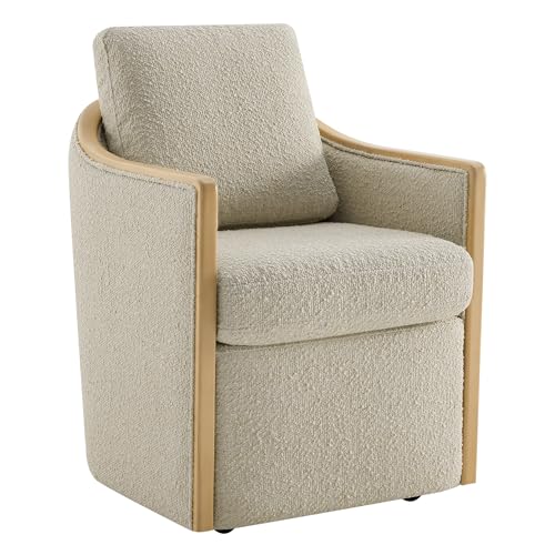 CHITA Upholstered Dining Chairs Set of 4 with Hidden Casters, Oatmeal | Fully Assembled Modern Dining Chair with Backrest & Wood Armrest, Chenille Barrel Chairs for Dining Room, Kitchen Chairs - color: Oatmeal, size: set of 4