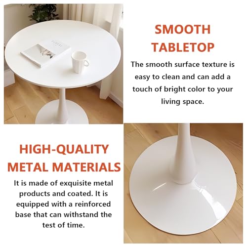 HRVEOCEI 31.5" Tulip Table, Small Round Dining Table with Thickened Tabletop & Metal Pedestal, Bistro Tables for Small Spaces Kitchen Dining Room Living Room (White) - color: White