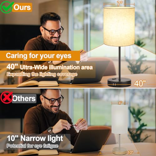 Lynnoland 2 Pack Touch Control Table Lamps with 2 USB & AC Outlet, 3-Way Dimmable Bedside Nightstand Lamps for Bedroom Living Room Nursery, 800 Lumens 3000K Warmlight Bulbs Included - color: (2 Pack)Beige Linen & Black(Base)-3000K Bulbs Included