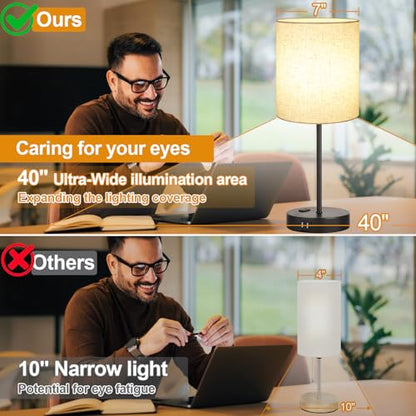 Lynnoland 2 Pack Touch Control Table Lamps with 2 USB & AC Outlet, 3-Way Dimmable Bedside Nightstand Lamps for Bedroom Living Room Nursery, 800 Lumens 3000K Warmlight Bulbs Included - color: (2 Pack)Beige Linen & Black(Base)-3000K Bulbs Included