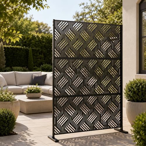 Kozyard Metal Privacy Screen 74" H x 47.2" W Decorative Outdoor Divider | with Stand Panels Freestanding Screen Set for Deck Patio Balcony Garden Outdoor&Indoor(Black/Iron Weave) - color: Iron Weave
