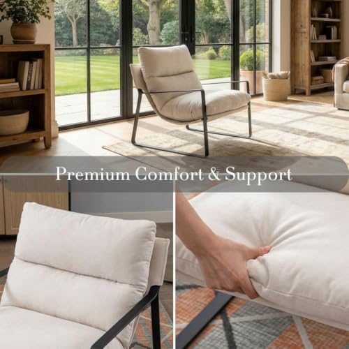 Set of 2 Modern Accent Chair, Chenille Living Room Chair, Beige | Comfy Armchairs, Upholstered Lounge Armchair, Removable Seat Cushion, Black Metal Frame, For Reading Room, Bedroom, Balcony - color: Beige, size: 2PCS