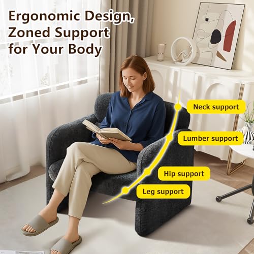 33.9'' Upgrade Lambswool Fabric Accent Chair with Arms, Modern Single Sofa Chair Armchair Upholstered Comfy Reading Arm Chair for Bedroom, Living Room,Gray - color: Dark Gray, size: 30.31"D x 33.9"W x 31.5"H