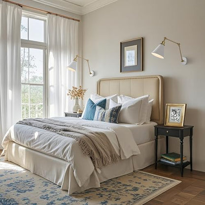 JONATHAN Y Rover 1-Light Wall Sconce 7", White/Brass Gold, Set of 2 | Adjustable Arm, Hardwired Bedside Reading Swing Arm, Farmhouse Cone Shade, Metal Hardwired Indoor Fixture, LED Bulbs Included - color: White/Brass Gold, size: Set of 2