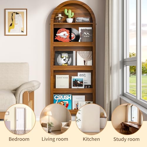 Narrow Tall Wall Mounted Bookshelf for Living Room Bedroom (Brown) - color: Brown