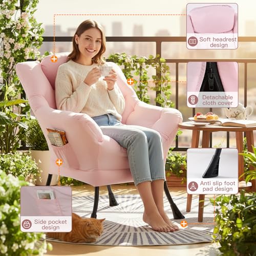 Lazy Chair, Comfy Reading Chair for Bedroom，Pink | Comfy Bedroom Accent Chair with Washable Removable Cover and extra throw pillow for Living Room Dorm - color: Peach Pink-single