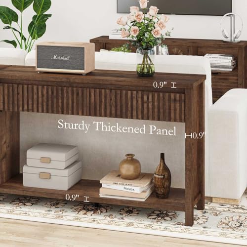Console Tables for Entryway, Console Table with Drawers, 47In Sofa Table with Storage, Narrow Entryway Tables with 2-Tier Shelf, Farmhouse Fluted Couch Tables for Living Room, Rustic Oak - color: Rustic Oak