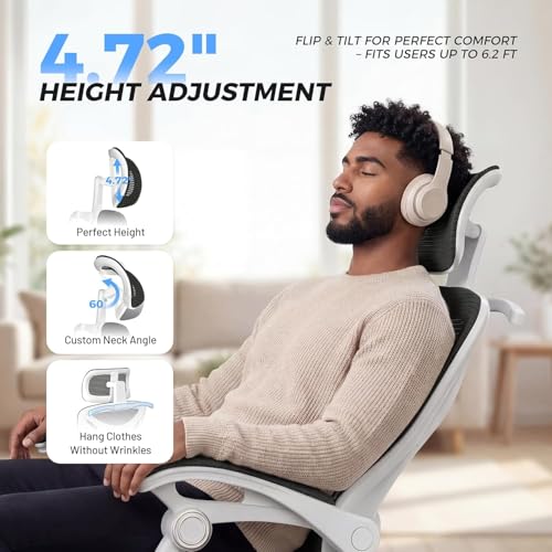 CYKOV Ergonomic Office Chair with Footrest - Adjustable Lumbar Support & Headrest, 90-135° Reclining Mesh Back Computer Chair - Home Office/Gaming, 350lbs Capacity | 4-Way Headrest (4.72" + 60°), 2-Way Lumbar (2" + 1.18"), 90-135° Recline, Breathable Mesh