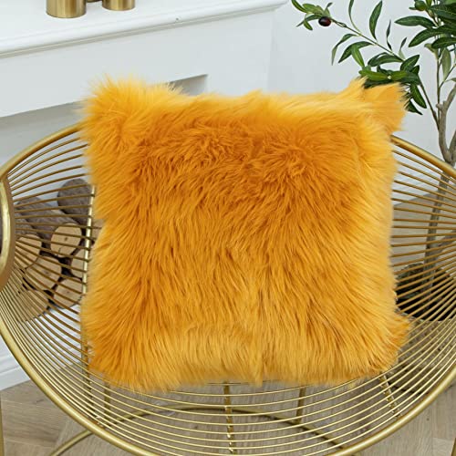 LIGICKY Luxury Series Soft Faux Fur Throw Pillow Cover Decorative Square Plush Pillow Case Cushion Cover for Couch Sofa Bed, 18" x 18" Camel - color: Camel, size: 18" x 18" (Pack of 1)
