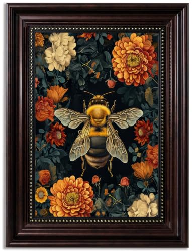 Framed William Morris Bee Canvas Wall Art Retro Mid Century Country Insect Wall Decor Pictures Dark Academia Botanical Floral Poster Prints for Office Living Room Bedroom Home Decoration 9x11 in - color: Bee, size: 11"L x 9"W