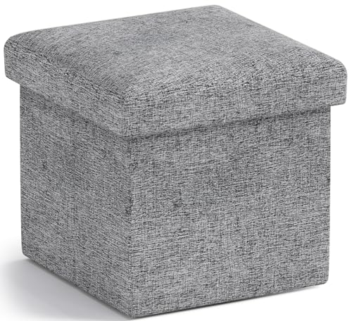 Ornavo Home Small Square Storage Ottoman, Foldable Linen, 12x12x12, Gray | Collapsible Cube Design; Foot Rest Stool Seat; Ideal for Living Room, Bedroom, Home Office or Dorm - color: Grey