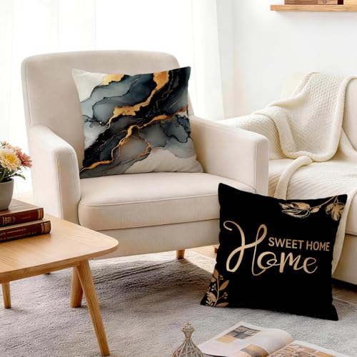 Black Gold Pillow Covers 20x20 Set of 4 Black Marble Home Cushion Cover | Home Family Pillow Cover for Sofa Couch Living Room - color: Marble-style 10, size: 20" x 20" (Pack of 4)