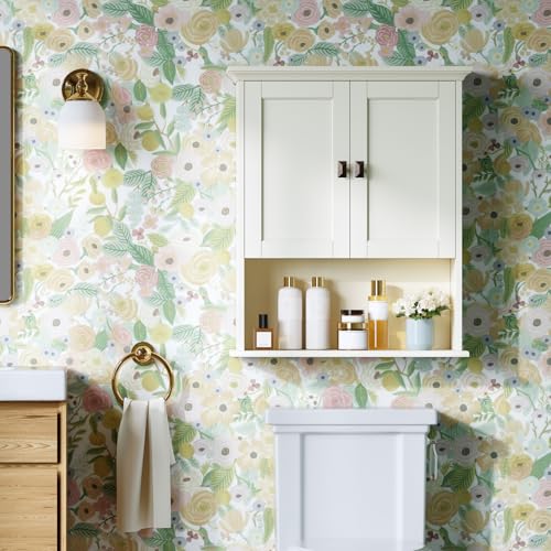Bathroom Wall Cabinet, Medicine Cabinet Over The Toilet Storage Cabinet Wall Mounted with Build-in Spirit Level Cupboard Hanging Cabinet for Bathroom Laundry Kitchen Living Room, Cream White - color: Cream White