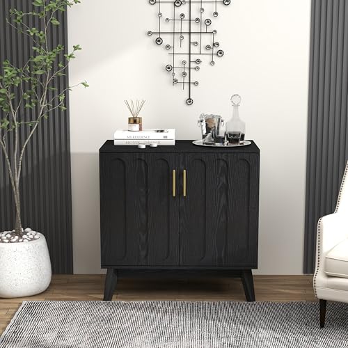 Black Sideboard Buffet, Small Storage Cabinet with Doors and Shelves for Living,Kitchen - color: Black
