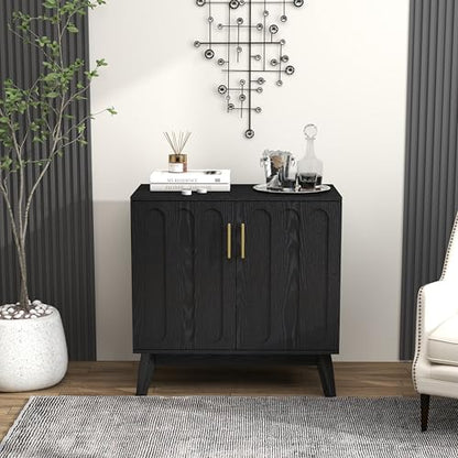 Black Sideboard Buffet, Small Storage Cabinet with Doors and Shelves for Living,Kitchen - color: Black