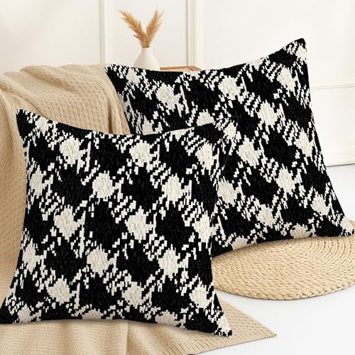 Houndstooth Throw Pillow Covers Set of 2, Modern Contemporary Geometric Abstract None Black with Hidden Zipper Pattern Pillow Covers for Living Room Apartment Bed Sofa Decor 26x26 Inch - size: 26" x 26" (Pack of 2)