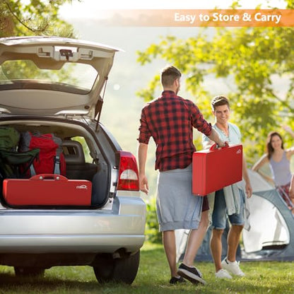 VINGLI 4 Ft Portable Folding Picnic Table Camping Table Foldable Set with 4 Seats with Umbrella Hole Suitcase Card Table-220 Lbs Support Aluminum Frame, Plastic RV Tabletop for Yard, Travel - color: Red