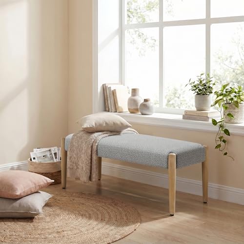 Usaint 42" End of Bed Bench with Wood Legs, Grey with Oak Leg | Modern Upholstered Bedroom Bench with Rubberwood Legs, Entryway Bench with Cushion, Dining Bench for Living Room, Bedroom - color: Grey With Oak Leg