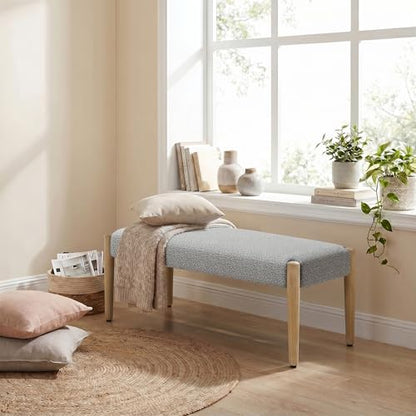 Usaint 42" End of Bed Bench with Wood Legs, Grey with Oak Leg | Modern Upholstered Bedroom Bench with Rubberwood Legs, Entryway Bench with Cushion, Dining Bench for Living Room, Bedroom - color: Grey With Oak Leg