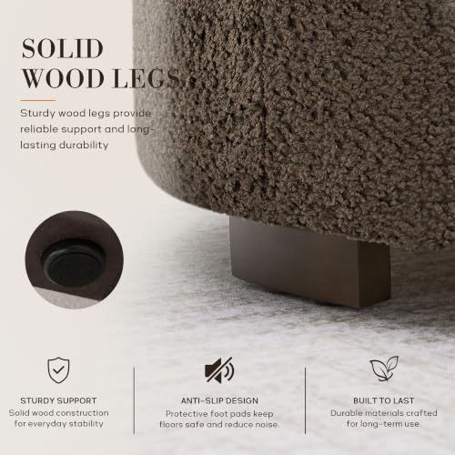 Zihanhome 30" Round Chenille Storage Ottoman Coffee Table with Removable Tray Top, Large Hidden Storage Ottoman, Solid Wood Legs for Living Room, Bedroom, Apartment (Dark Brown) - color: Dark Brown