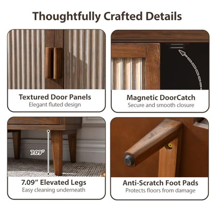 Ahokua 47.5" Fluted Sideboard Cabinet with Adjustable Shelves, Wood Storage Cabinet, Slim Buffet Cabinet for Dining Room, Entryway, Coffee Bar, Living Room, Walnut Brown