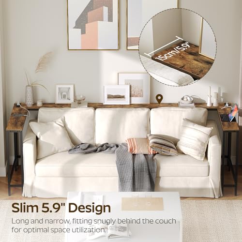 Narrow Console Table with Outlets, Skinny Behind Couch Table, Narrow Long Sofa Table for Living Room, Hallway, Entryway