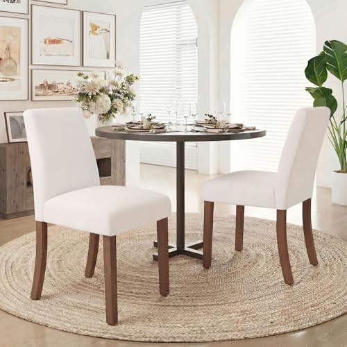 Dining Chairs Set of 2, Parsons Chairs for Small Spaces, Light Beige | Modern Dining Room Chairs with Solid Wooden Legs, Fabric Upholstered Kitchen Chairs for Restaurant & Cafe - color: Light Beige, size: Set of 2