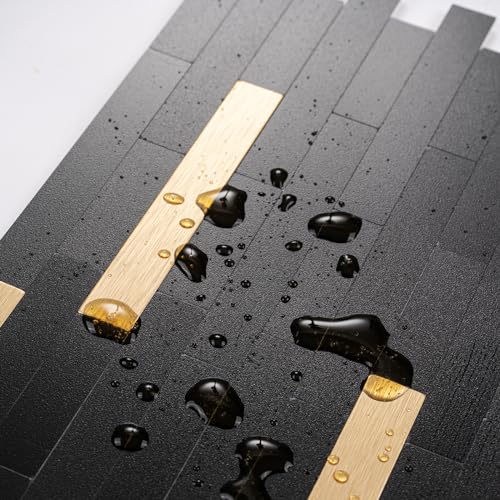 StyloVue 20 Sheets Peel and Stick Tile Backsplash, Black with Metal Gold Look Stick on Tile Upgrade Your Kitchen Backsplash, RV, Fireplace - color: Black With Metal Gold