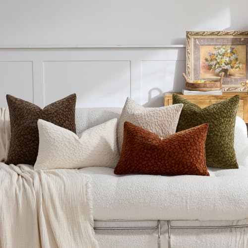 Cream White Chenille Lumbar Pillow Covers 12x20 Inch Set of 2, Textured Raised Solid Color Rectangular Pillow Cases, Farmhouse Boho Accent Pillows for Couch Sofa Bed Living Room - color: Cream White, size: 20" x 12" (Pack of 2)