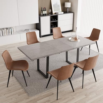 Mid-Century Extendable Dining Table Set, 63"-79", 6 Upholstered Chairs - color: Grey Table, size: 63"-79"