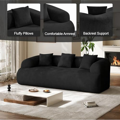 91" Boneless Couch,Cloud Couch,Chenille Curved Sofa with 3 Seater and 3 Pillows, Modern Compression Sofa for Living Room, Bedroom and Apartment, No Assembly Required, Black - color: Black, size: 91''