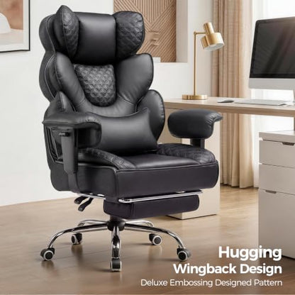 COMHOMA Big and Tall Office Chair with Upgrade Footrest, Heavy Duty Gaming Chair High Back Executive Chair with Spring Lumbar Support for Lower Back Pain Relief, 150°Reclining Adjustable Armrests - color: Luxury Black