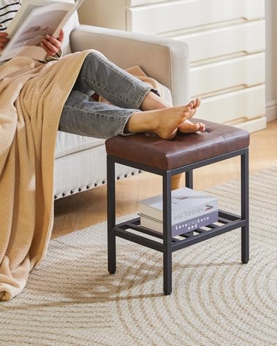 IBUYKE Rectangular Makeup Stool, PU Seat Vanity Chair, Dark Brown WBD017Z | Adjustable Feet Storage Space Footrest Multi-Use Small Side Table Ottoman Bedroom - color: Dark Brown, size: Rectangular