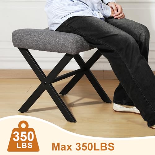18-Inch Large Vanity Stool Chair, Gray Makeup Stool | Teddy Flannel Vanity Bench, Metal X-Leg, 350 LBS, 20"x16.9"x18", Ottoman Accent Stool, Breathable Soft Padded Saddle Seat - size: Large, style: Gray Fabric