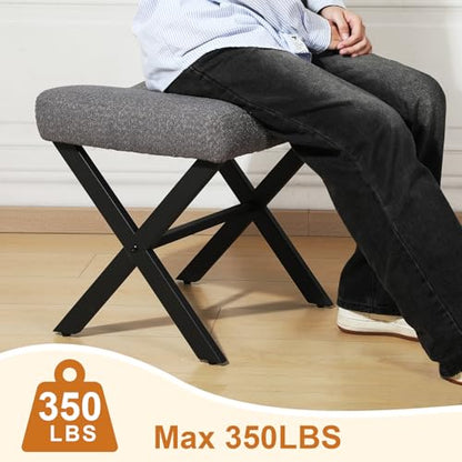 18-Inch Large Vanity Stool Chair, Gray Makeup Stool | Teddy Flannel Vanity Bench, Metal X-Leg, 350 LBS, 20"x16.9"x18", Ottoman Accent Stool, Breathable Soft Padded Saddle Seat - size: Large, style: Gray Fabric