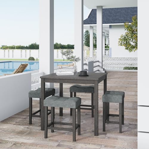 allamazing 5-Piece Counter Dinner Height Table Set, Indoor Modern Rectangular Dining Table Furniture Set for Kitchen, 35 inch Dining Table with 4 stools (1+4 Black) - color: 1+4 Black