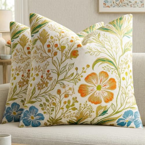 GIGIZAZA Decorative Velvet Pillow Covers 20x20 Yellow Floral Pack of 2 | Throw Pillows for Couch Sofa,Vintage William Morris Pattern,280gsm Thick Soft Fabric,Modern Bed Living Room Decoration - color: Sage Green Floral, size: 20" x 20" (Pack of 2)