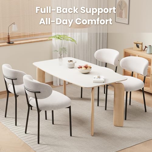 Upholstered Dining Chairs Set of 2, Modern Fabric Kitchen Chairs with Curved Backrest and Cushioned Seat, Sturdy Metal Legs, Modern Dining Chairs for Kitchen Dining Room, Living Room,Beige - color: Z-beige, size: Set of 2