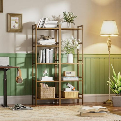 HITNET Bamboo Book Shelf, Tall Narrow Bookcase, Bathroom Shelving Unit 5 Tier Floor Standing Adjustable Bookshelf for Small Spaces, Walnut - color: Walnut