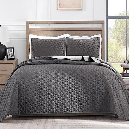 Exclusivo Mezcla Ultrasonic Reversible Full Queen Quilt Bedding Set and Lightweight Reversible Queen Comforter Set Bundle