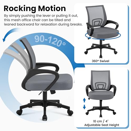 Yaheetech Mid Back Mesh Computer Office Desk Chair Adjustable Swivel, Dark Grey - color: Dark Gray
