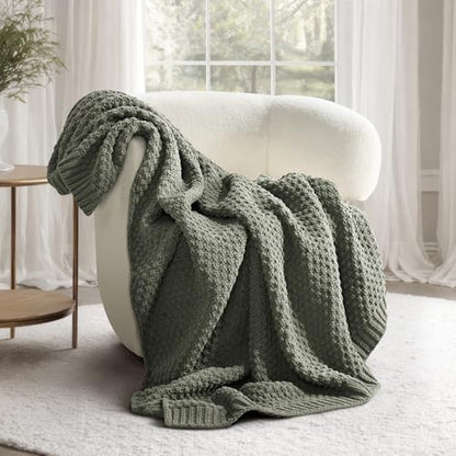EVERGRACEHOME Chunky Chenille Knit Throw Blanket, 50x60, Dried Thyme Green | Sculpted Moss Stitch, Chic Modern Farmhouse, All-Season Warmth, OEKO-TEX® Certified, Elegant Blanket for Couch, Bed, Sofa - color: Dried Thyme, size: 50" X 60"