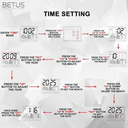 Betus Digital Travel Alarm Clock - Foldable Calendar Temperature Timer LCD Clock with Snooze Mode - Large Number Display, Battery Operated - Compact Desk Clock(Silver, No Backlight) - color: Silver